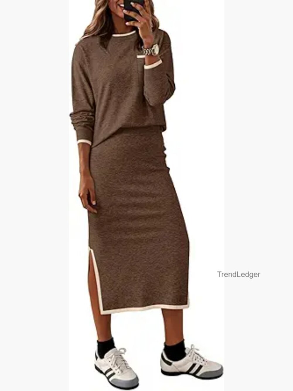 2 Piece Sweater Dress Sets for Women Knit Travel Outfits Skirt Set Long Sleeve